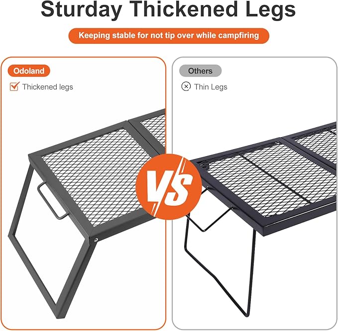 Odoland Folding Campfire Grill, Heavy Duty Steel Mesh Grate with Folding Legs and Storage Bag