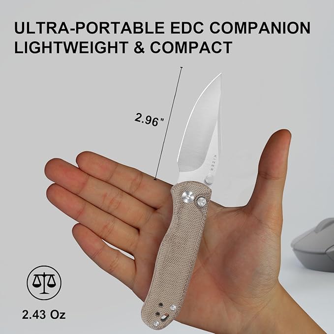 Kizer Drop Bear 2 Pocket Knife, 2.96" Nitro-V Clip Point Blade Folding Knife with Brown Micarta