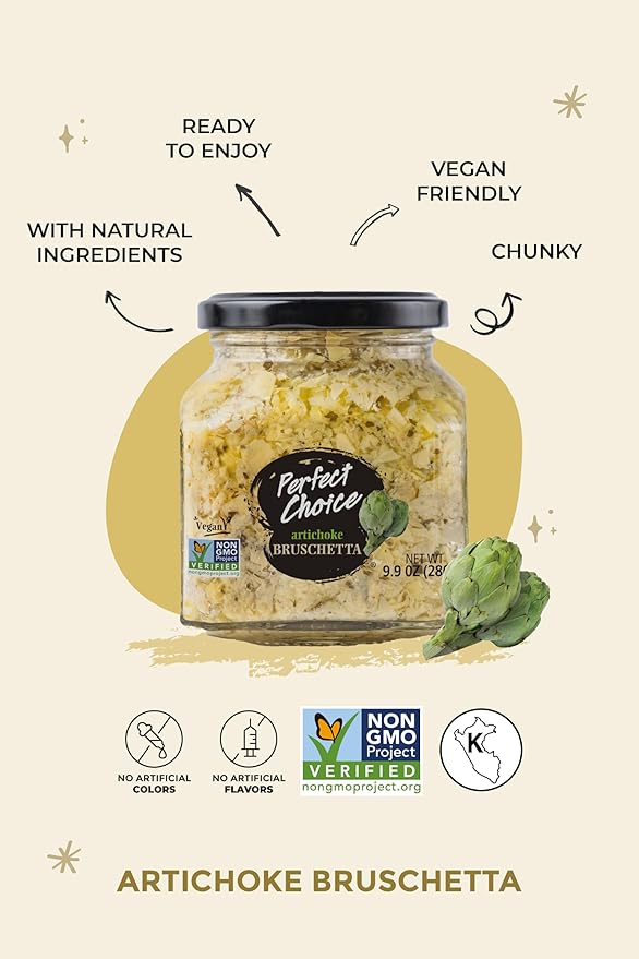 Perfect Choice Artichoke Bruschetta - Delicious Bruschetta Bread Spread - Ready-to-eat Dip - 9.9 oz