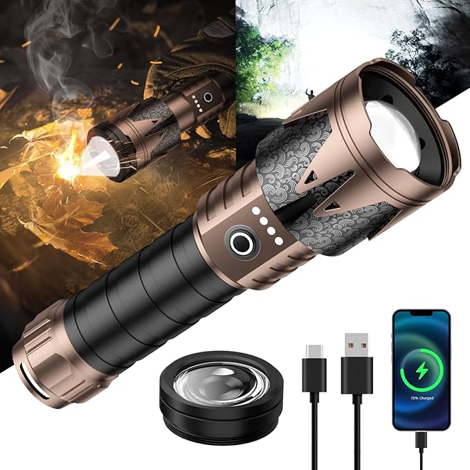 SKYFIRE LED Flashlights High Lumens with Ignition Lens,9000 Super Bright Tactical