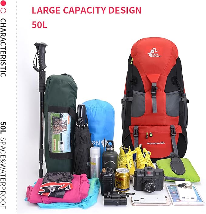 Bseash 50L Hiking Backpack, Water Resistant Lightweight Outdoor Sport Daypack Travel Bag for
