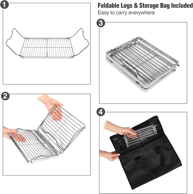REDCAMP Folding Campfire Grill 304 Stainless Steel Grate, Adjustable Height Portable Camping Grill