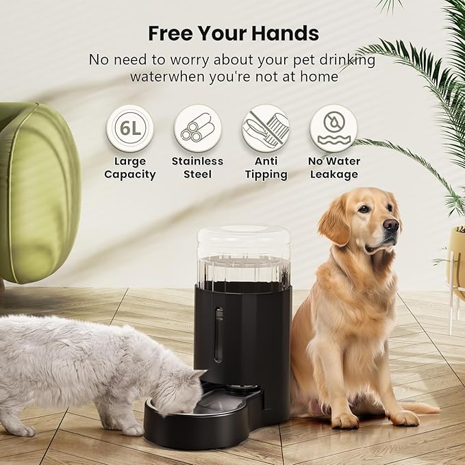 CZPET Automatic 6L Dog and Cat Water Dispenser with Stainless Steel Bowl Gravity Waterer,100%
