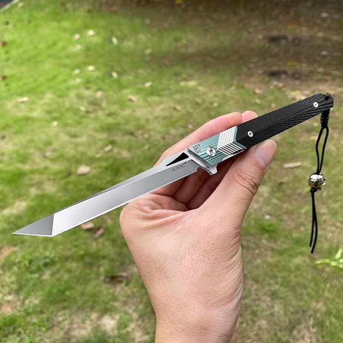 Folding Knife with Clip, 14C28N Steel Tanto Blade, Non-slip Titanium Alloy Handle Lightweight EDC