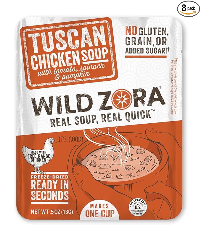 Wild Zora Instant Keto-Friendly Soups Tuscan Chicken 8-pack Broth Made with Free-Range Chicken, and