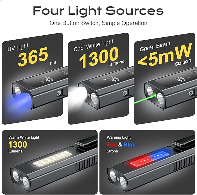 EDC Flashlight 4 in 1 Pocket Magnetic Slim Flat Flashlight High Lumens Work Light with Green Beam &