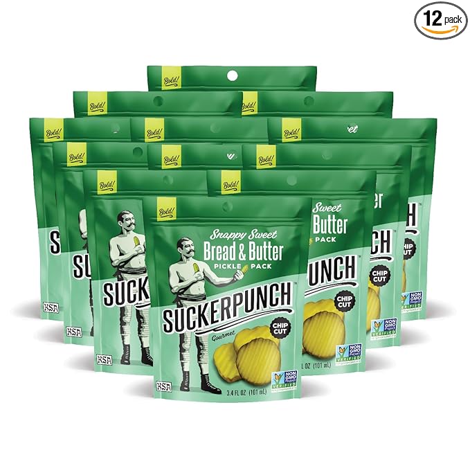 SuckerPunch Snappy Sweet Bread N’ Butter Dill Pickles Chip-Cut, Gluten Free, Kosher, Sugar Free
