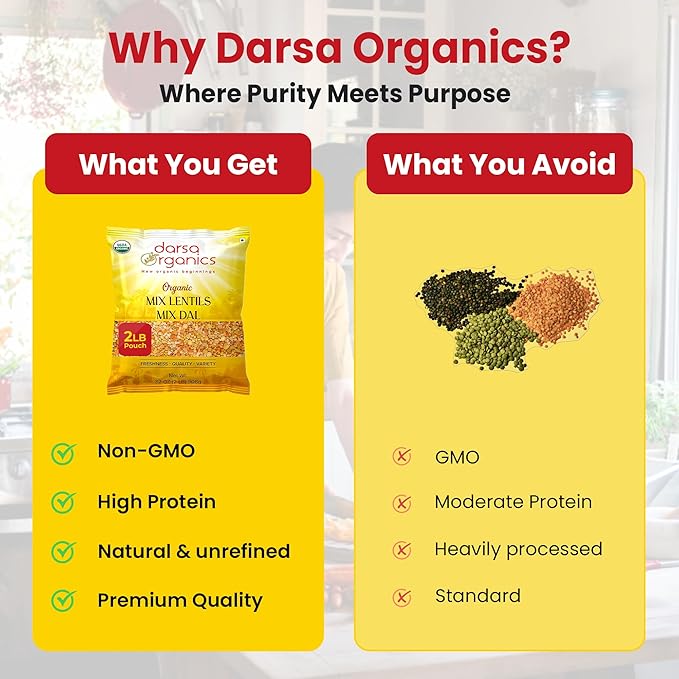 Darsa Organics Mixed Lentils (Panchratna Dal) 2lb | USDA Organic, Non-GMO, Kosher | Superfood Rich