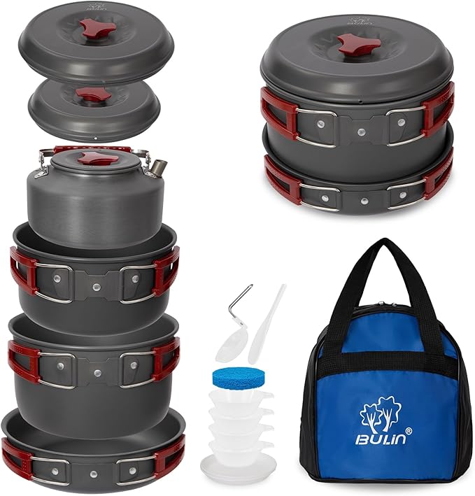 Bulin 24/13/11/8/4 PCS Camping Cookware Mess Kit Lightweight Backpacking Cooking Set Outdoor Cook