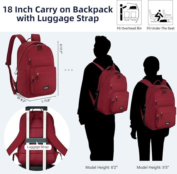 Carry On Travel Backpack For Women, 18 Inch Water Resistant Large Backpack Lightweight Bookbag For
