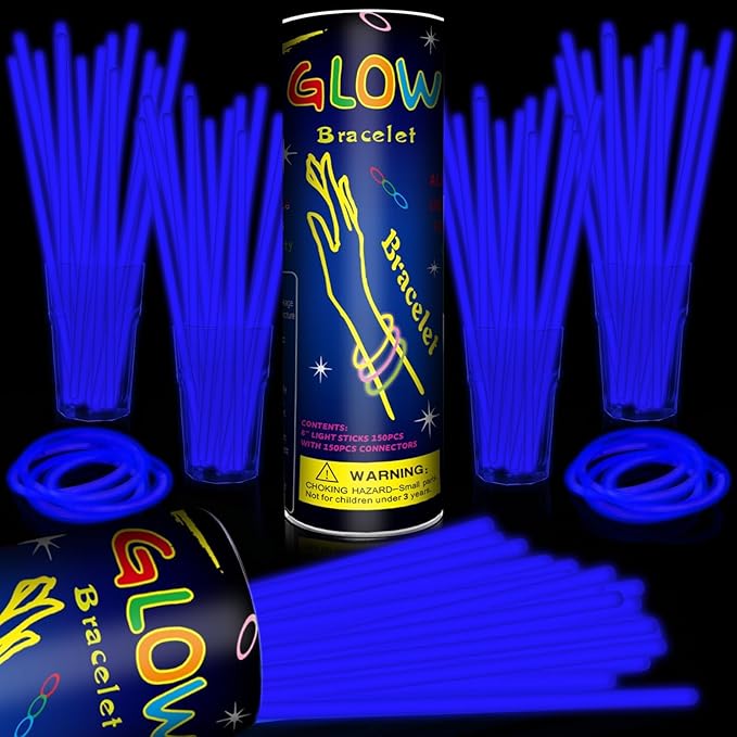 200 Pack 8'' Glow Sticks Bulk Party Favors Blue Light Up Sticks with Connectors Neon Glow in the