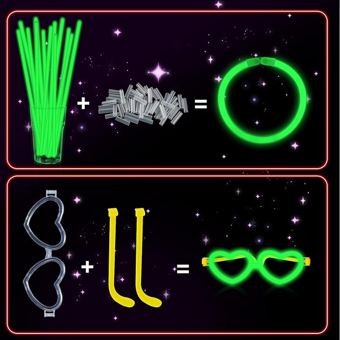 60 Pack 8??Green Glow Sticks Bulk Bright Glow Sticks with 60 Connectors 20 Heart Glasses Glow In