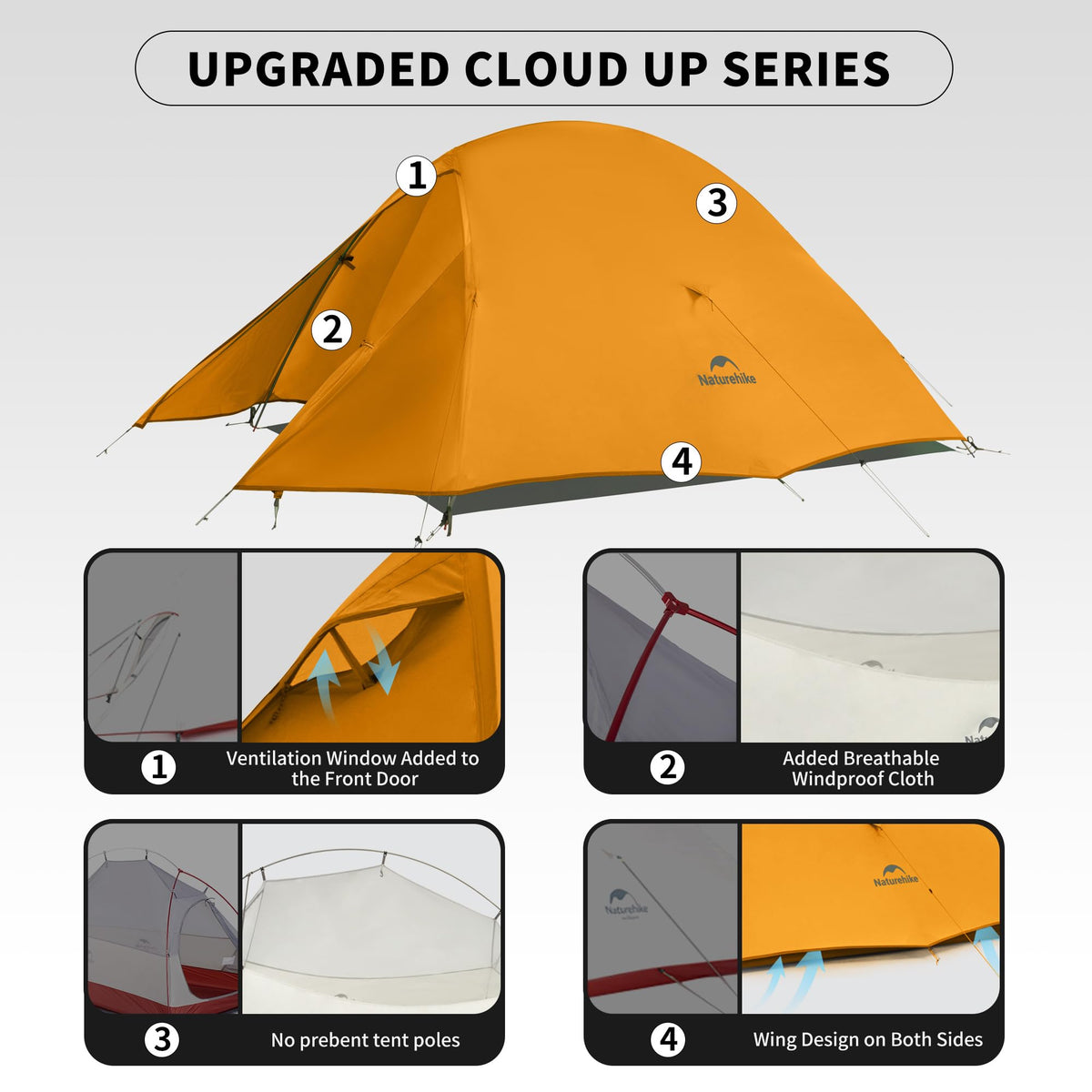 Naturehike Cloud up Base Backpacking Tent, Waterproof Lightweight 2 Person Tent for Camping, Double