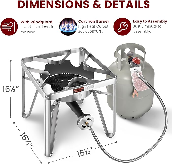 ARC Advanced Royal Champion ARC Propane Burner, 200,000 BTU Propane Stove with 0-20 PSI Regulator