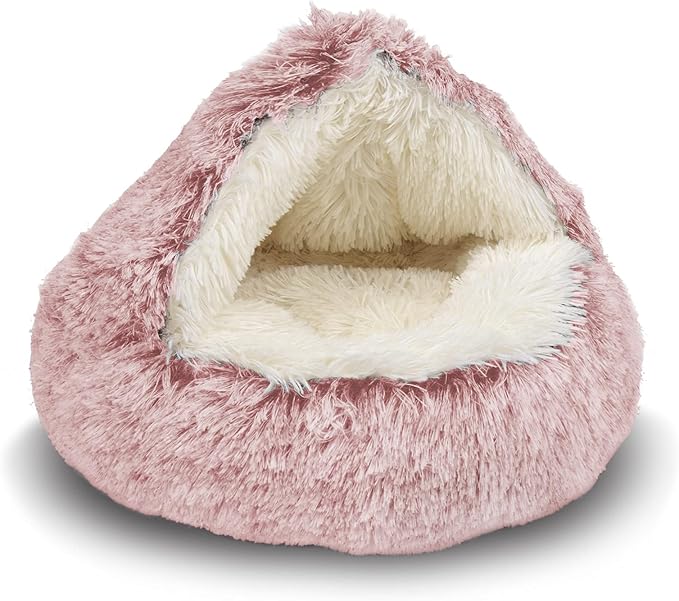 ShinHye Cozy Cat Bed - Round Plush Fluffy Hooded Cave, Indoor/Outdoor, Waterproof & Washable