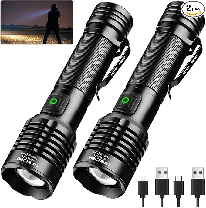 NAKCNM Rechargeable Flashlight High Lumens 2000, 5 Modes Small Powerful Super Bright Flashlights