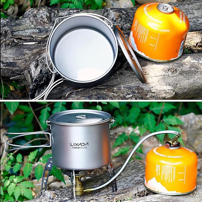 Titanium Pot, 750ml/900ml/1100ml Ultralight Titanium Pot Water Mug Cup with Lid and Foldable Handle