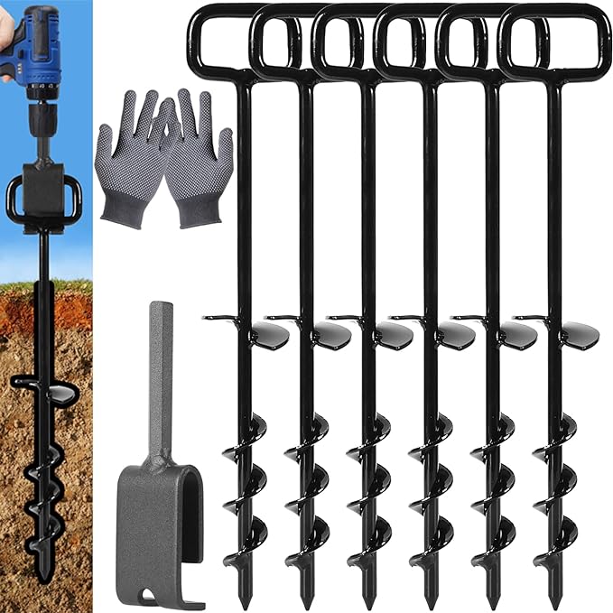 16In Tent Stakes with 6PCS Heavy Duty Adapter, Screw Ground Anchors, Tree Straightening Kit, Mobile