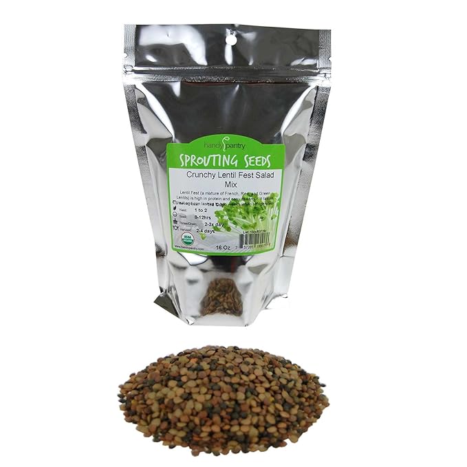 Crunchy Lentil Fest Sprouting Seed Mix- 1 Lb- Organic- Green, Red & French Lentils- Edible Seeds