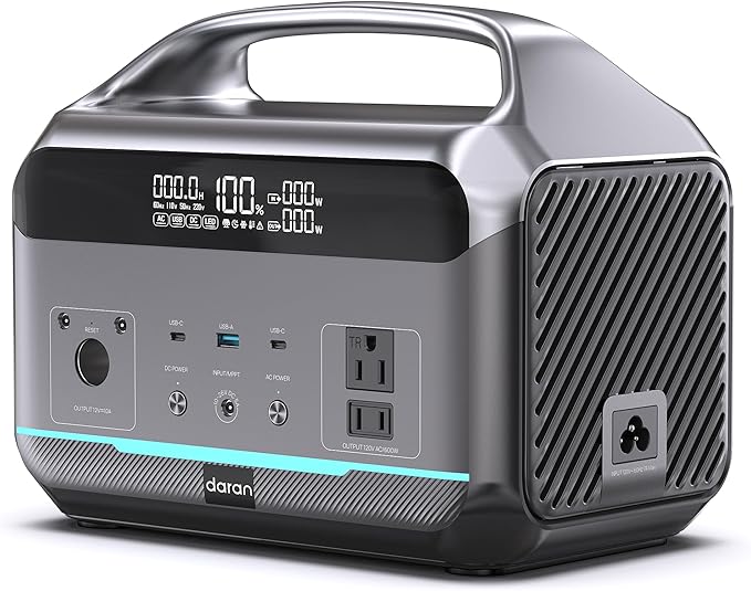 DaranEner Portable Power Station, Outdoor 288Wh(90,000mAh) LiFePO4 Battery, 600W(1200W Surge) AC