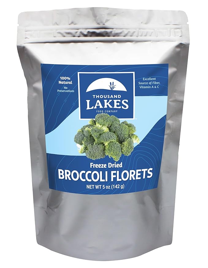 Thousand Lakes Freeze Dried Vegetables - Broccoli Florets - Bulk 5 ounces | 100% Florets - No Stems