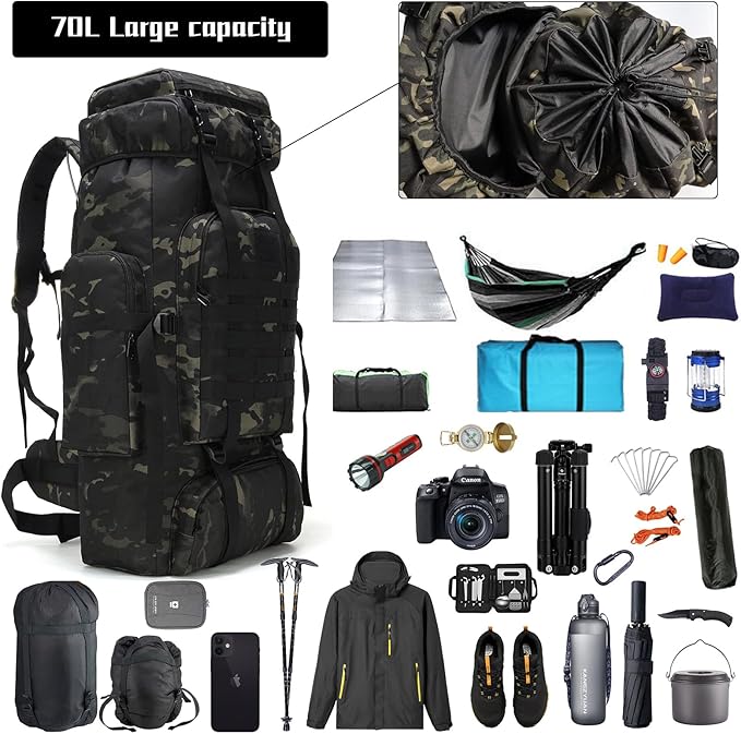 Hiking Backpack for Men 70L/100L Camping Backpack Military Rucksack Molle 3 Days Assault Pack for