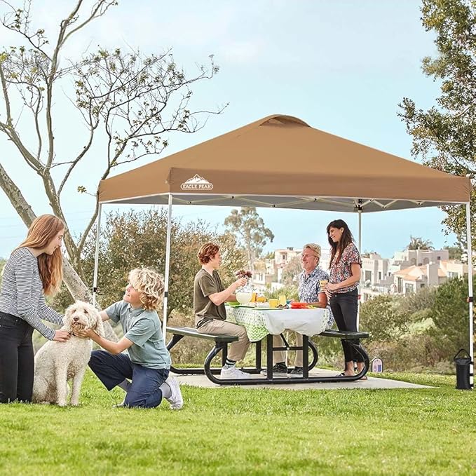 EAGLE PEAK Pop Up Canopy Tent with Wheeled Carry Bag, 8 Stakes, 4 Ropes, 4 Weight Bags, Easy Set Up