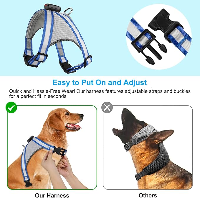 Visinite LED Dog Harness, USB Rechargeable Light Up Dog Vest, 2 Illuminate Modes Glow in The Dark