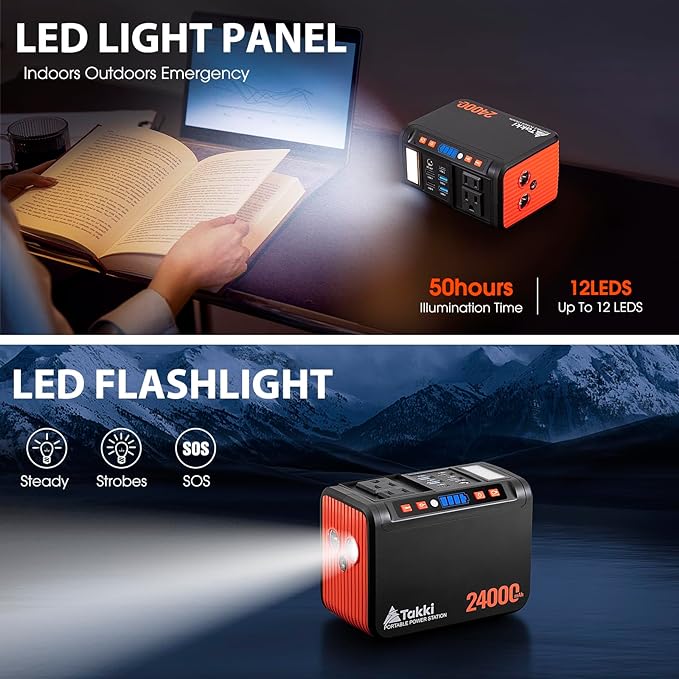 Takki 88.8Wh Portable Power Station Lithium Battery Solar Generator Power Bank with 110V AC Outlet