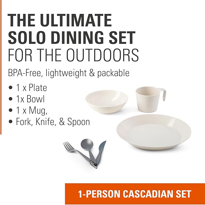 GSI Outdoors Cascadian 1 Person Table Set I 6-Piece Camping, Backpacking Mess Kit, Plastic BPA