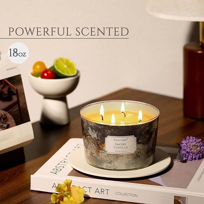 HomeLights Large jar Candle | 4-Wick Long-Lasting Scented Candles, 18oz Natural Soy Wax Candle for