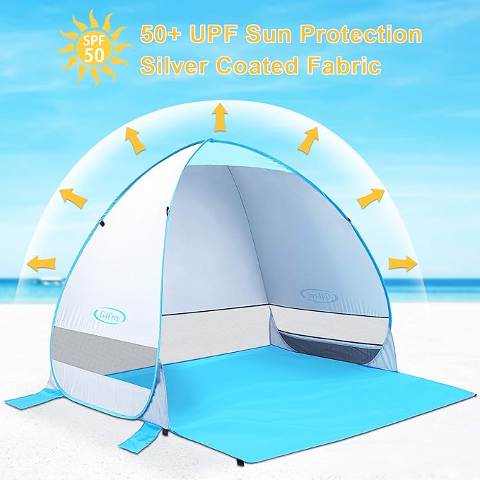 G4Free Large Pop up Beach Tent for 3-4 Person, UPF 50+ Automatic Sun Shelter Canopy Portable