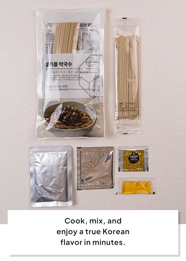 Korean Food Buckwheat Soba-Style Noodles with Perilla Oil & Gondre ??Authentic Korean Herb Flavor