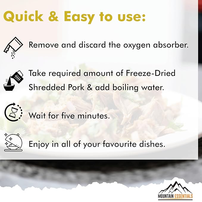 MOUNTAIN ESSENTIALS Freeze-Dried Shredded Pork ??Fully Cooked, Ready-to-Eat Meat | 10 Servings per