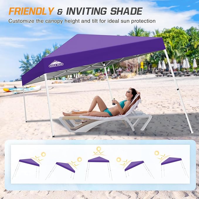 EAGLE PEAK 10x10 Slant Leg Pop-up Canopy Tent Easy One Person Setup Instant Outdoor Beach Canopy