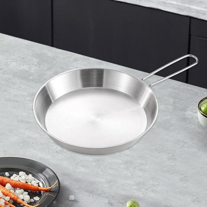 Stainless Steel Camping Fry Pan Cookware Foldable Handle Easy to Clean Multipurpose Outdoor Cooking