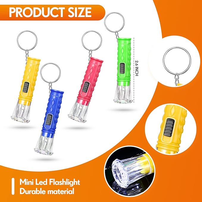 Jexine 100 Pcs Mini Flashlight Keychain Bulk Assorted Colors Torch Keyring Flashlights LED Small
