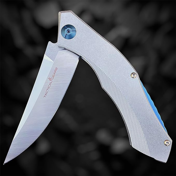 TACTICAL GEARZ Pocket Knife for EDC, Stonewashed Stainless Steel Handle, D2 Steel Blade, Includes
