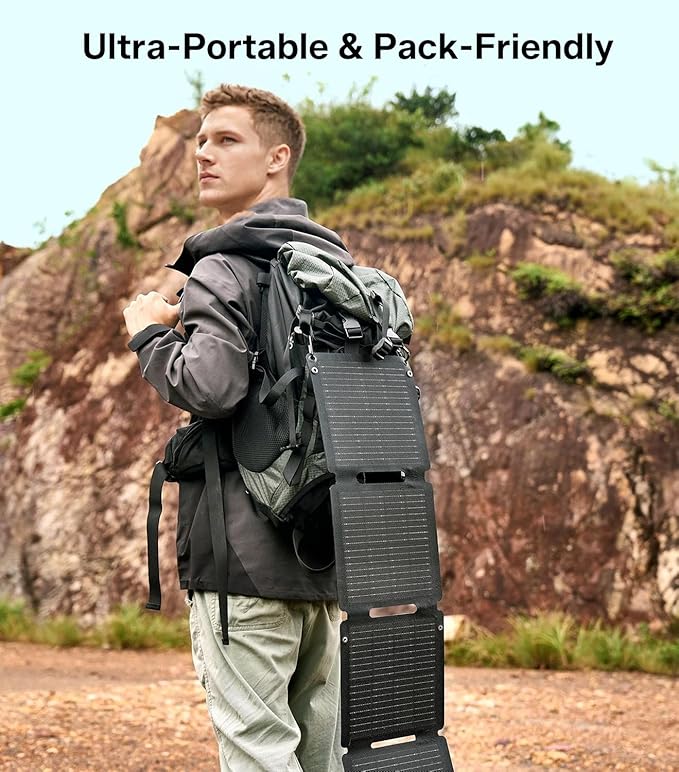PEAKFLOW 30W Solar Panel,Foldable Portable Solar Panel,25.4% High-Efficiency, USB-A and 2 USB-C