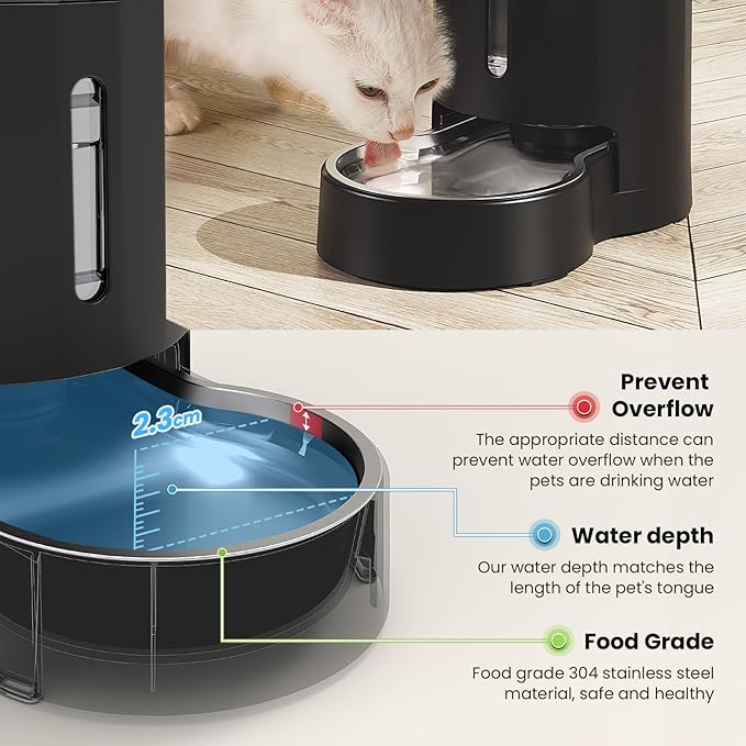 CZPET Automatic 4L/1Gal/135Oz Cat Water Dispenser with Stainless Steel Bowl, Gravity Waterer for