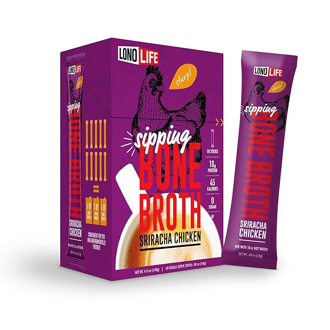 LonoLife Sriracha Chicken Bone Broth Powder Mix | 10g Protein | Collagen-Rich, Keto & Paleo