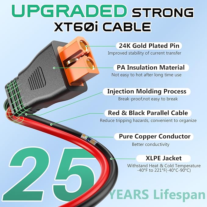 Oududianzi 10AWG XT60i Solar Cable 40FT, XT60i Cable to Solar Connector 3 10 15 20 30 40 50FT
