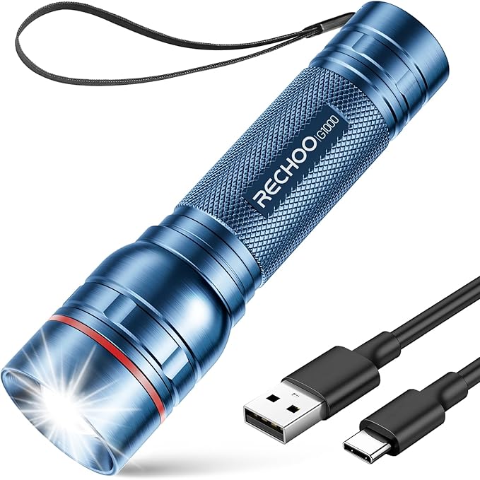 Rechargeable Flashlights High Lumens, G1000 Super Bright Flash Light, Small Zoomable LED Flashlight