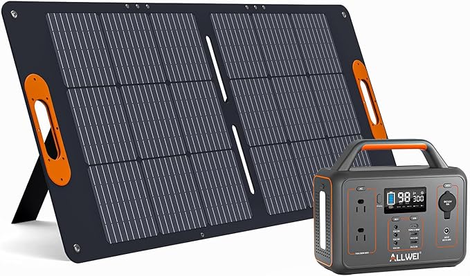 ALLWEI 300W Solar Generator with 100W Solar Panel Included, 280Wh Portable Power Station with AC