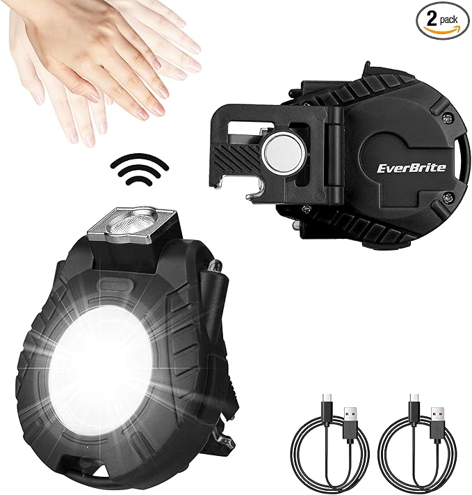 EverBrite COB Keychain Work Light, 2 Pack Rechargeable Keychain Light with Sensor Mode, Mini