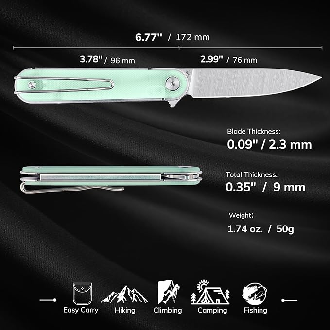 REALSTEEL IRIS Pocket Knife, Folding Knife, Flipper, Liner Lock, 2.99" 12C27 Steel Blade