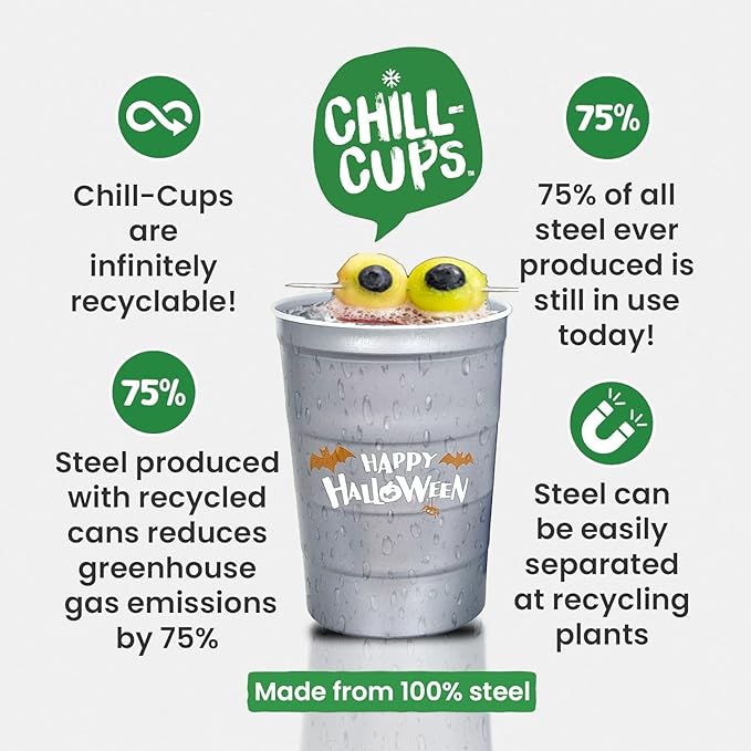 16 oz. Party Cups 'Happy Halloween' Ghost Design for Cold Drinks, Durable, Disposable, Recyclable