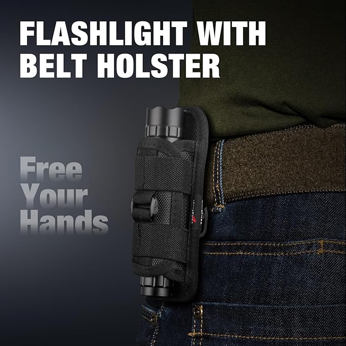 ULTRAFIRE Tactical Flashlight with Holster for Duty Belt, 1000 High Lumen Police Flashlight with