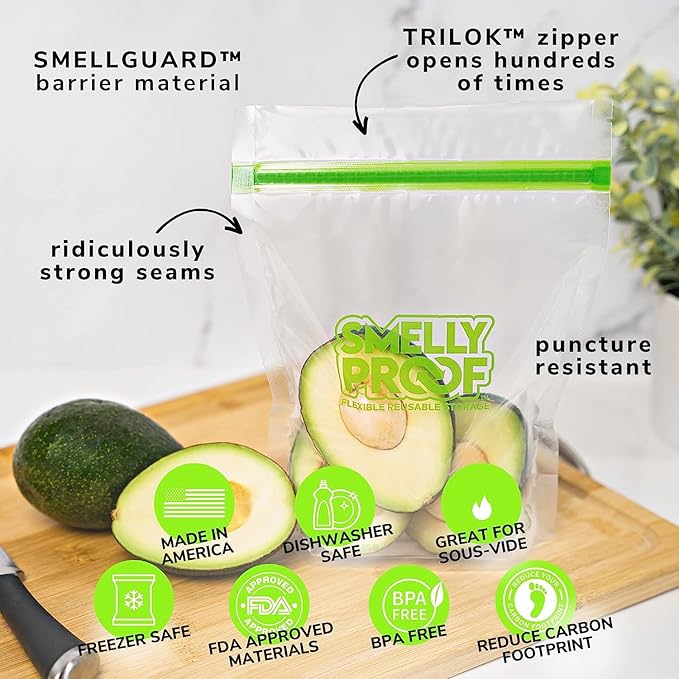 Smelly Proof 15 x Expandable Stand & Fill REUSABLE Storage Bags for Food Designed & Mfg in US, BPA