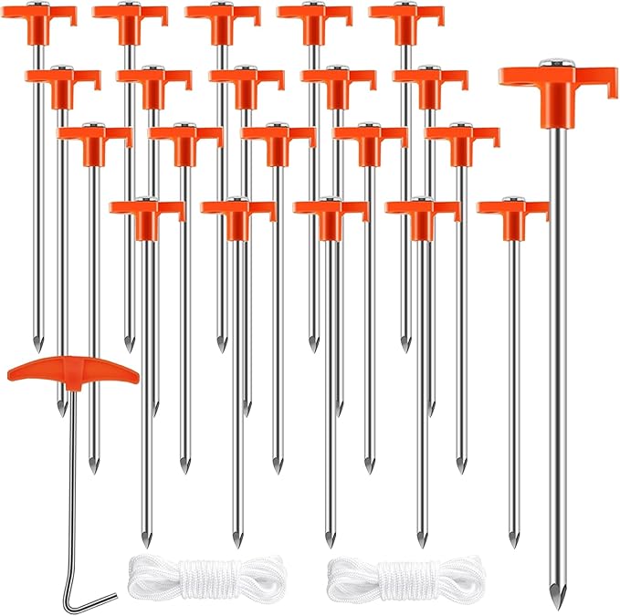 smillixin 23 Pack Tent Stakes Heavy Duty,10 Inch Non-Rust Metal Tent Pegs Camping Stakes,Ground
